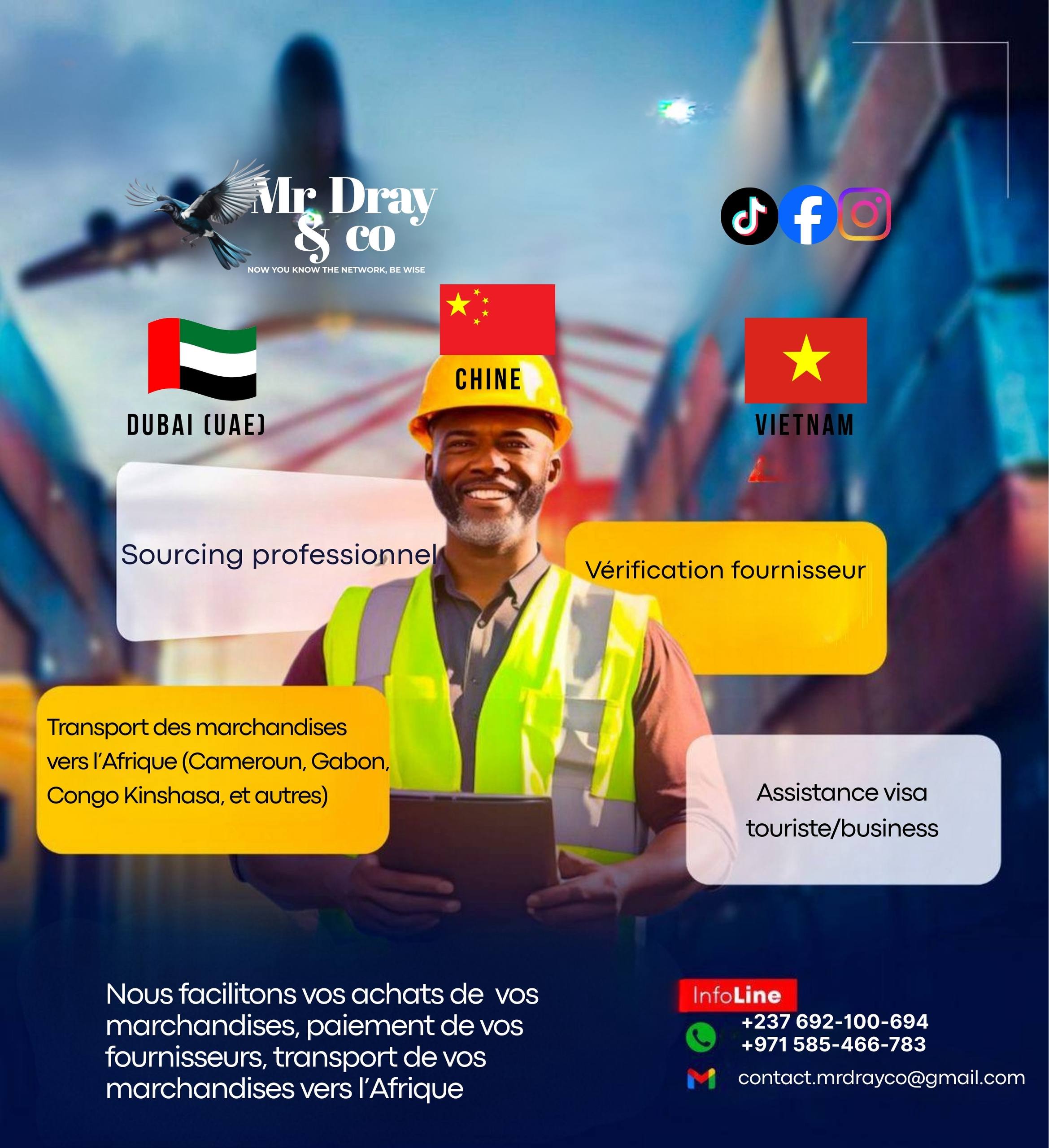 Assistance visa , billetterie , sourcing ( Dubaï 🇦🇪, Chine 🇨🇳 , Vietnam 🇻🇳 ) 
